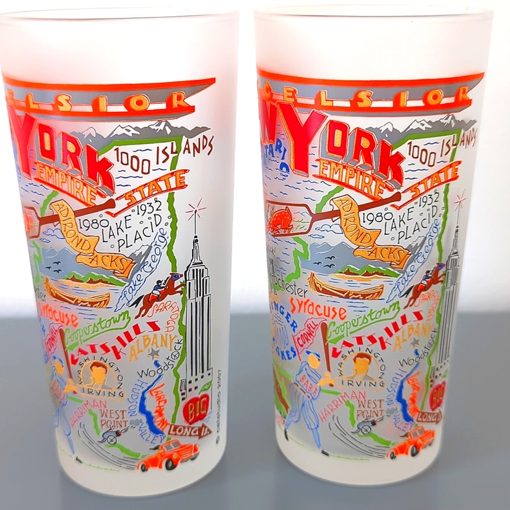 CATSTUDIO New York State drinking glasses tumblers 15 oz set of 2 souvenir